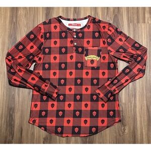 Shinesty Long Sleeve Pajama Sleep Henley Shirt Red/Black Sierra Nevada Sz M